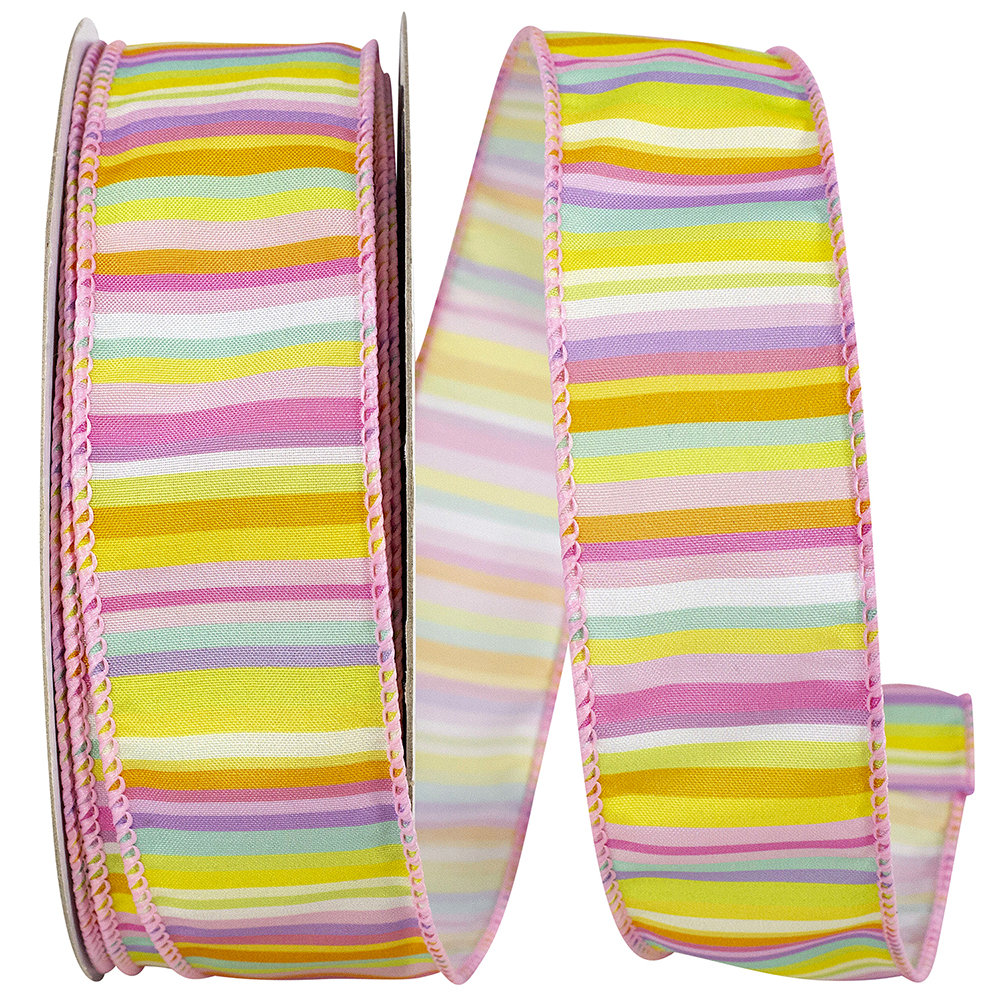 The Holiday Aisle® Multi Horizontal Stripe Mojave Wired Edge Ribbon ...