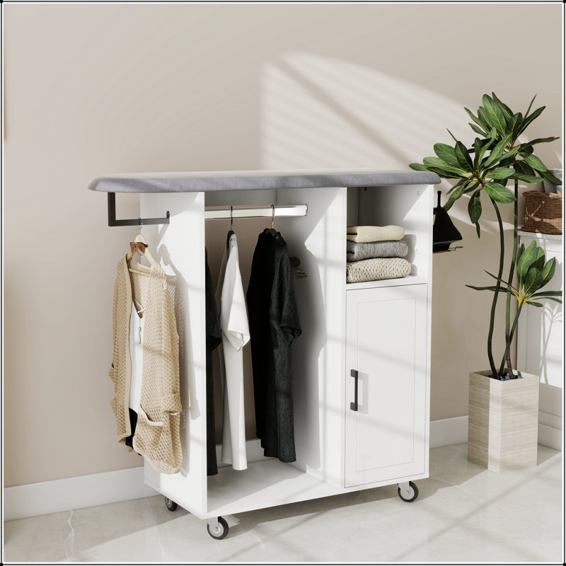 Chariot à repasser compact avec planche à roulettes, armoire polyvalente pour la lessive, la chambre à coucher et le vestiaire, conception peu encombrante