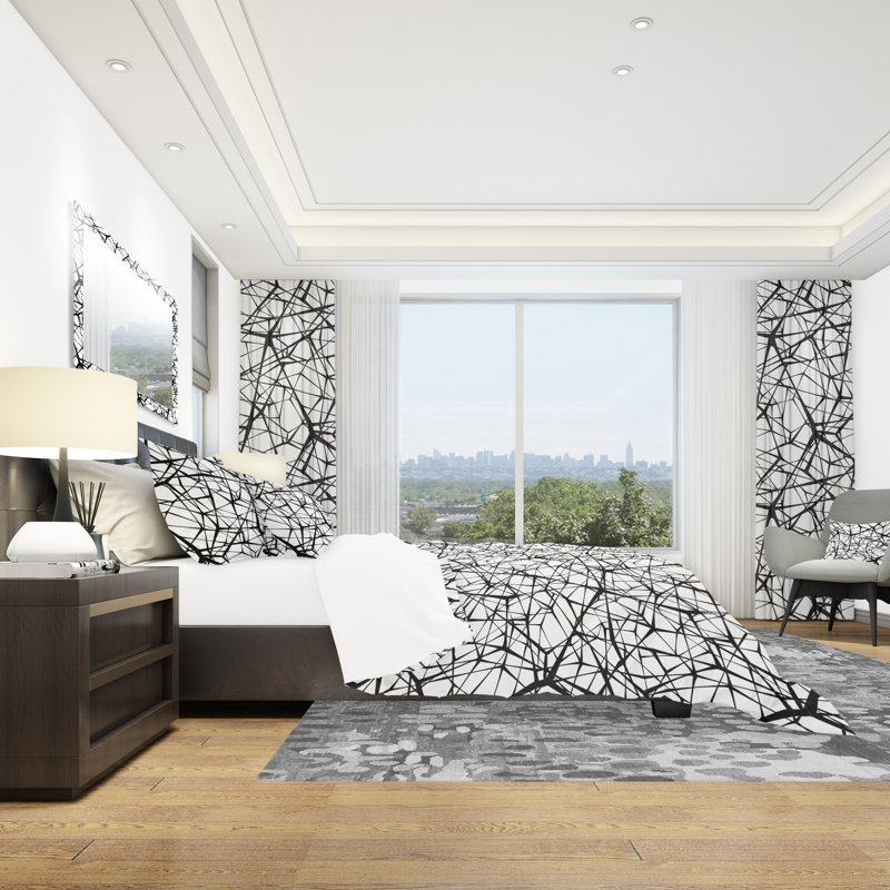 Web Pattern - Contemporary Geometric Duvet Cover Set - Microfiber Polyester, Twin Duvet Cover + 1 Sham