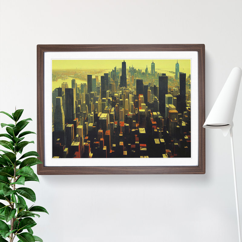 XH1022-6181X Modern Skyline New York City - Single Picture Frame Print, 34cm H x 46cm W x 2cm D, Walnut