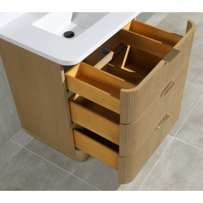Ensemble de meuble-lavabo simple 30 po avec plateau en quartz Calamigo, Chêne