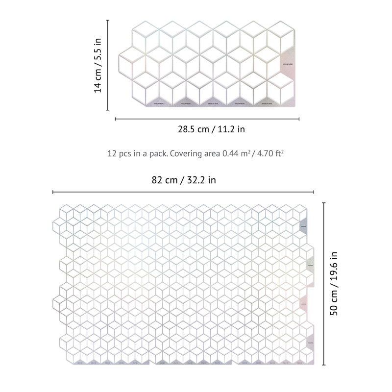 Bookshire Brilliant White Silver Hexacube Wall Tile Sticker 30.5cm x 15.4cm PVC