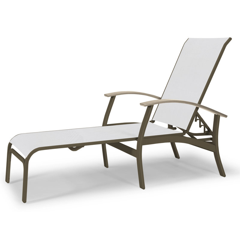Askar Outdoor Rust-Resistant Metal Chaise Lounge, Textured Beachwood, White 6D Sunbrella®, White P50
