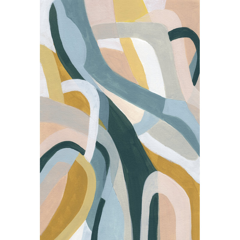 Pastel Puzzle II by June Erica Vess - Painting on Canvas, 46 cm H x 30 cm W, Black Floater Framed