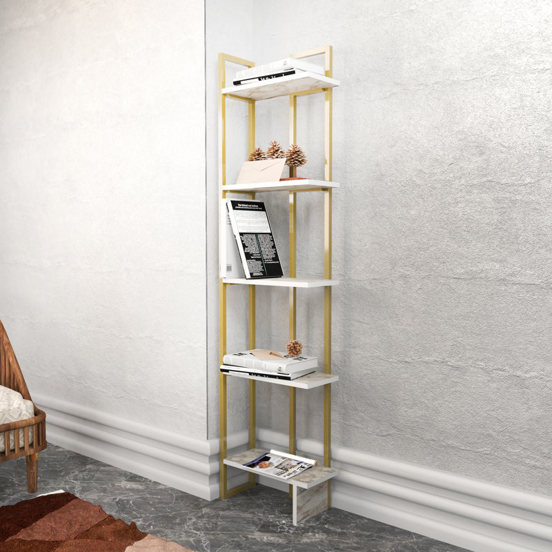 Neymar 180cm H x 45.2cm W Bookcase, Gold/Grey