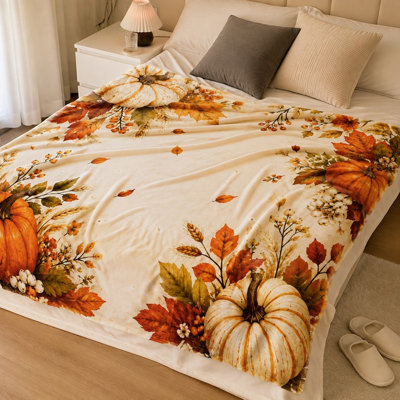 Couverture polaire imprimée citrouilles d'automne, linge de lit douillet et chaud pour canapé, chambre, salon et décoration intérieure