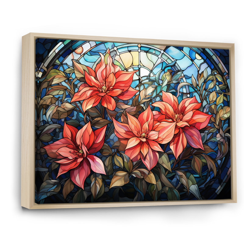 Vitrail poinsettia II - impression, H 34 po x l 44 po x P 1,5 po, Cadre naturel flottant