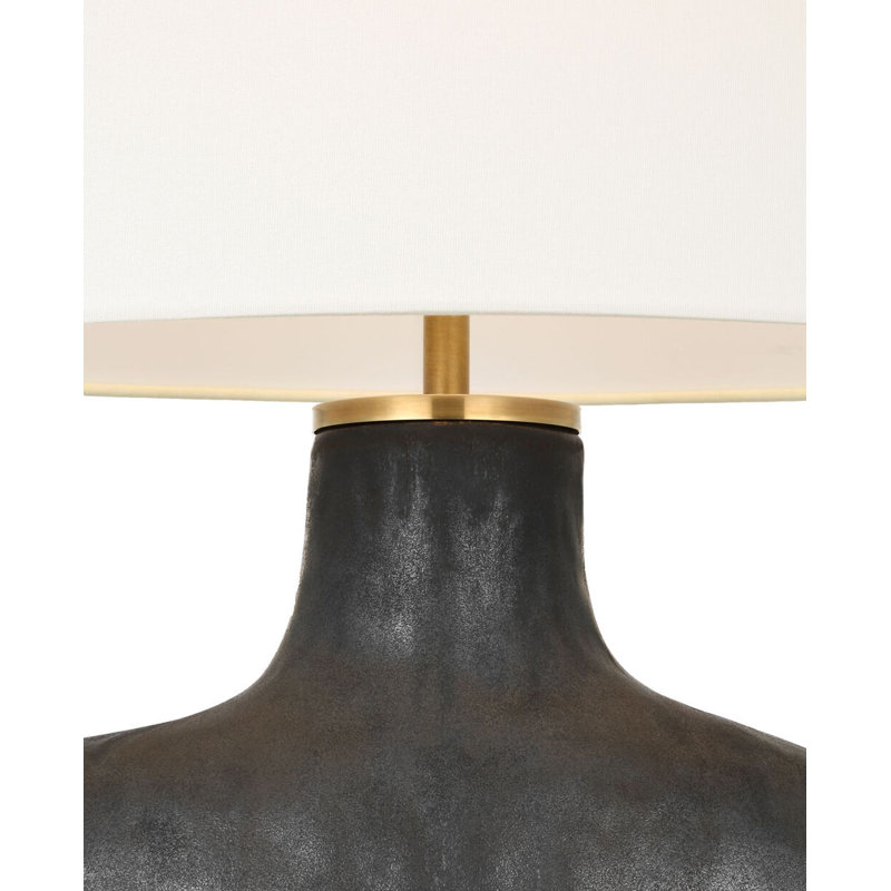 Beton Medium Table Lamp with Linen Shade, Stained Black Metallic