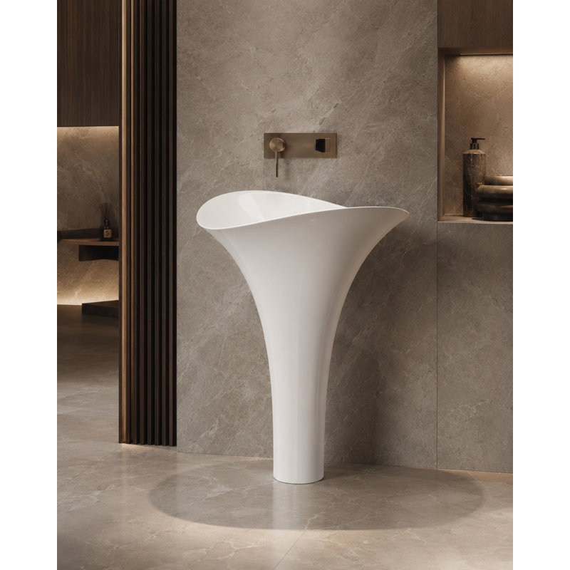 Vivian Tall Glass Handmade Oval Pedestal Bathroom Sink, White