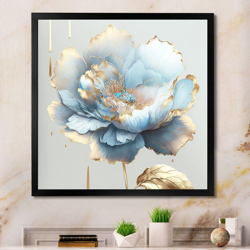 «Chic Blue Blooming Flower II», peinture sur toile, H 36 po x l 36 po x P 1,5 po, Toile avec cadre photo noir