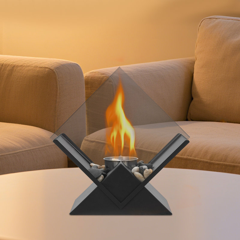 Tabletop Fire Pit With Decorative Stones Indoor/Outdoor Portable Fireplace For Dining Tables, Coffee Tables & Patios