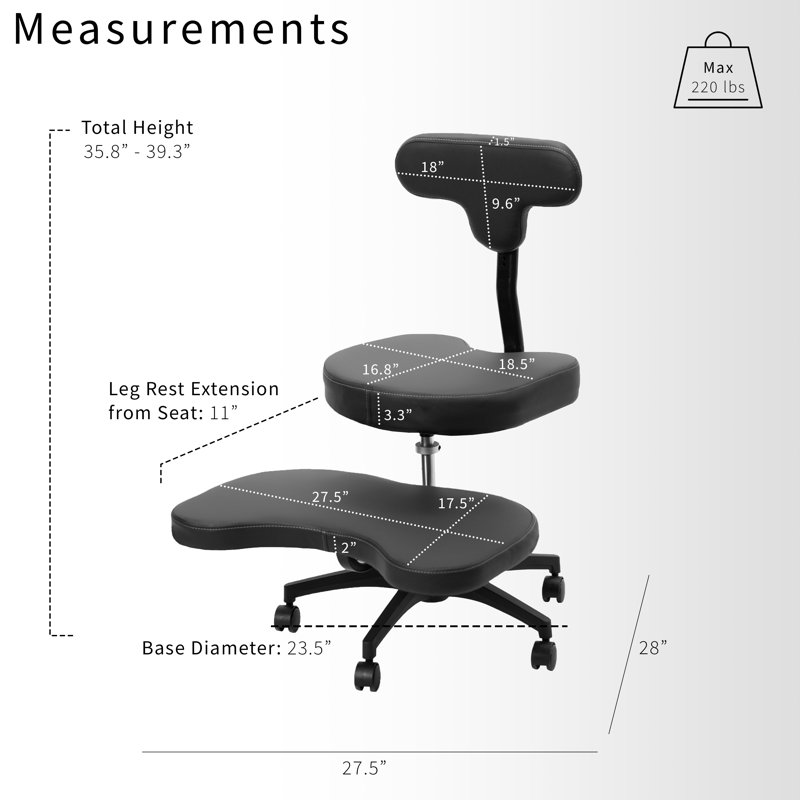 Black Ergonomic Swivel Kneeling Chair with Leather Seat