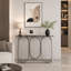 Console moderne en verre trempé de 110 cm (43,3 po) avec cadre en forme d'anneau, structure en métal et verre trempé transparent-527588340-527588339
