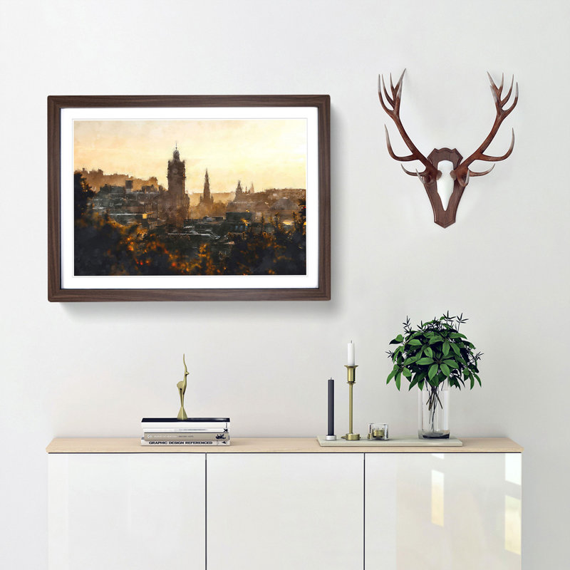 View of Edinburgh from Calton Hill - Picture Frame Painting Print, Walnut Framed, 62cm H x 87cm W x 2cm D