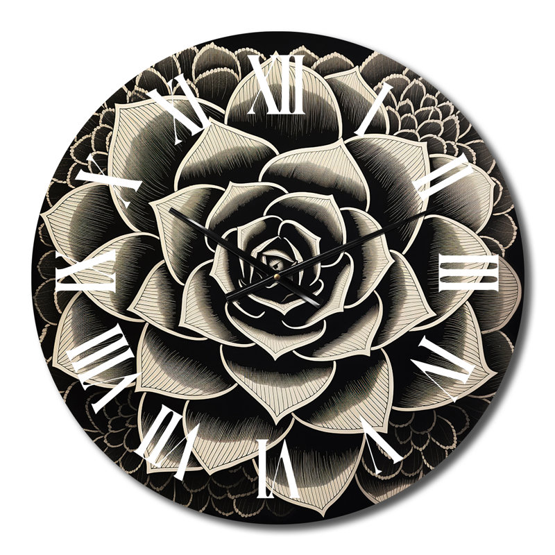 Horloge murale succulente Minimal en noir et blanc I, Moyenne