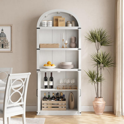 Top Tall Storage Cabinet with Doors, Farmhouse Bookcase with Anti-Tipping Kit, 5-Tier Freestanding Display Shelf with MDF Boards, 71.7" Height, for Living Room Kitchen Home Office