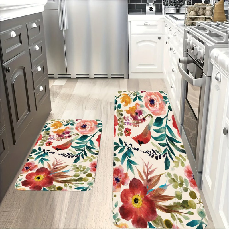 Cardinal Floral, 2 Pcs Non Slip Kitchen Mats