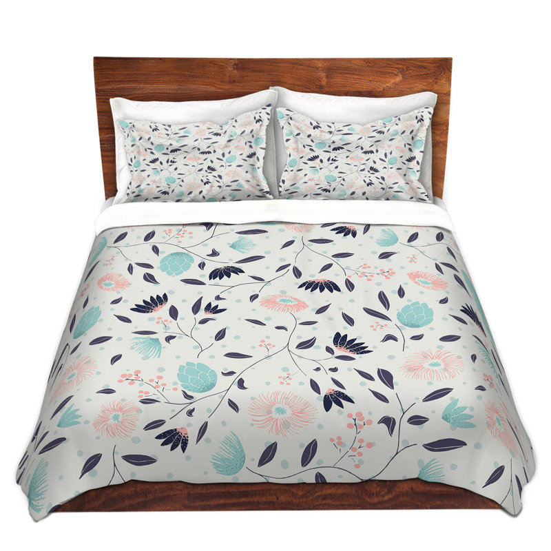Polyester Floral Duvet Cover, 1 Queen Duvet Cover + 2 Standard Shams