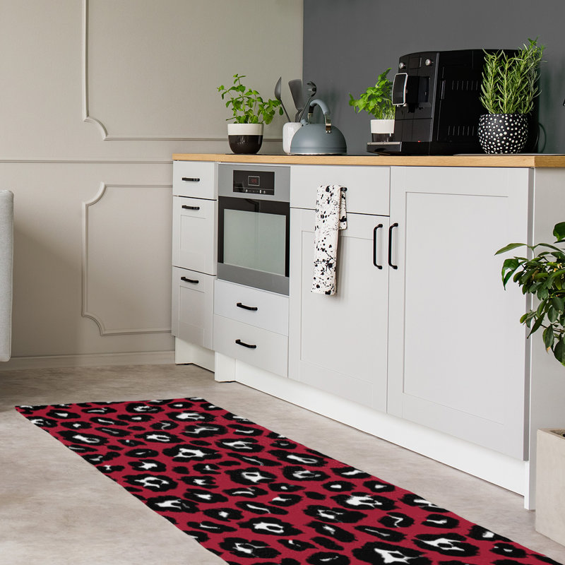 Tapis rouge / noir / blanc à imprimé animal, Tapis de couloir 2 pi 6 po x 8 pi