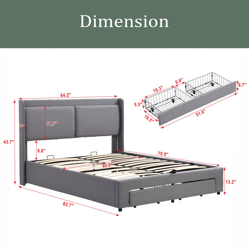 Lit plateforme tapissier Adelphine, Gris