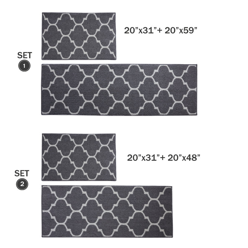 Tapis de cuisine 2 pièces antidérapant et antidérapant, Gris, Tapis de couloir 20 po x 31 po + Tapis de couloir 