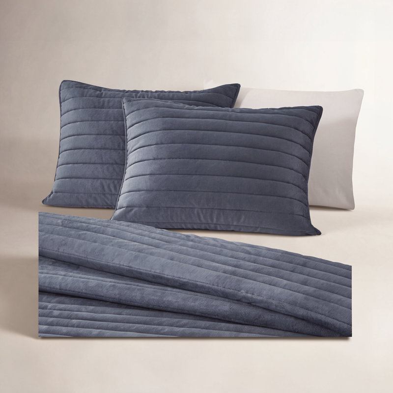 Ensemble de courtepointe en microfibre Valletta, Courtepointe grand + 2 couvre-oreillers standard, Bleu marine