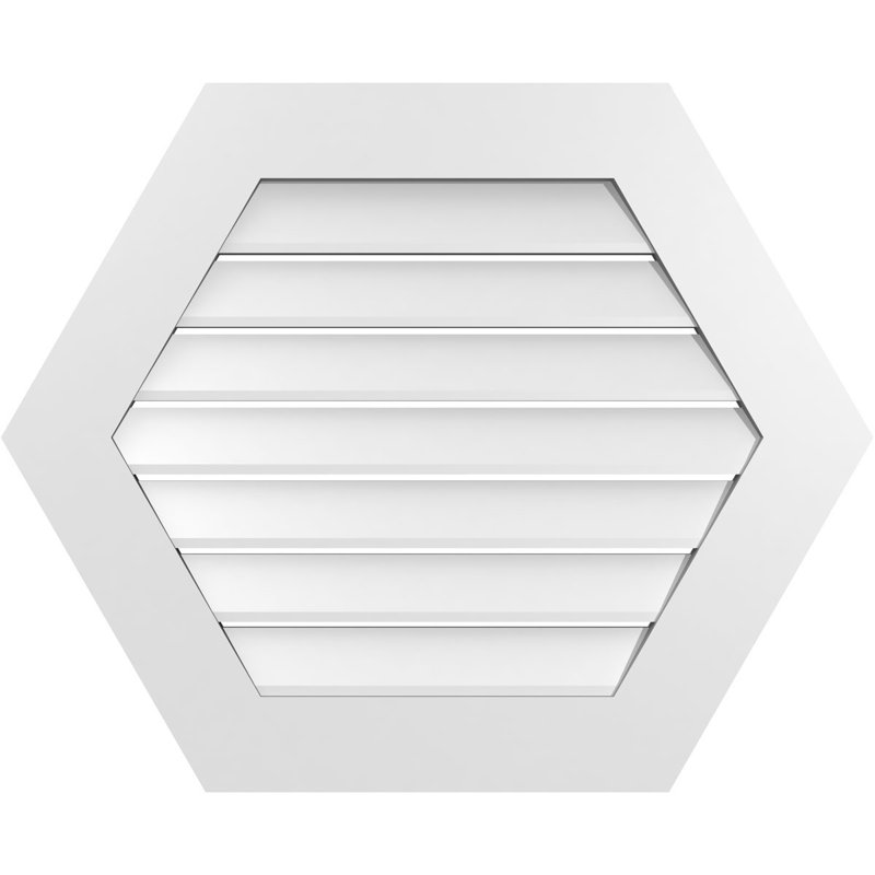 Horizontal Peaked Surface Mount Signature Urethane Functional Gable Vent, Primed Tan, 26" H x 32" W x 1" D