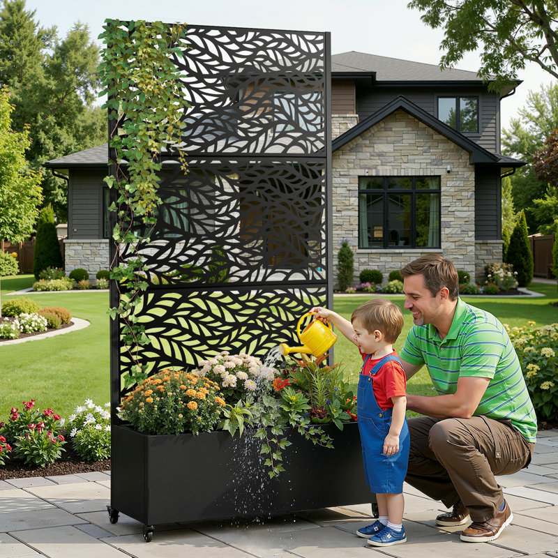 Galvanized Metal Raised Garden Bed with Diamond Trellis and Rolling Wheels – Outdoor Planter Box with Vertical Growing Support for Patio, Balcony & Small Gardens