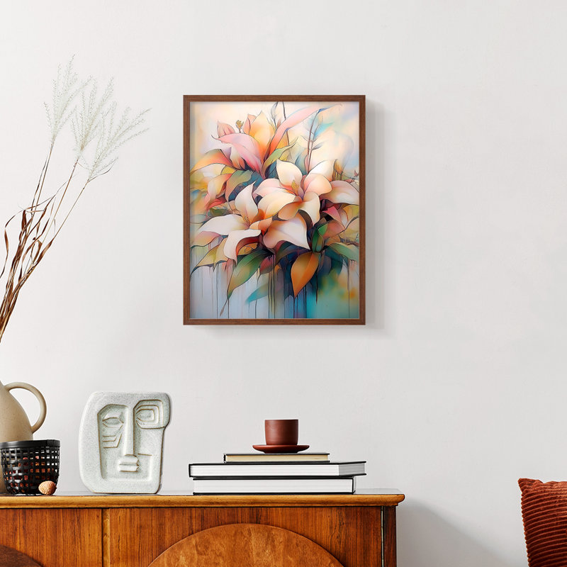 FLORAL Series DL XXVII - Impression encadrée de qualité supérieure - Prêt à être accroché - Aucun clou requis, Noyer