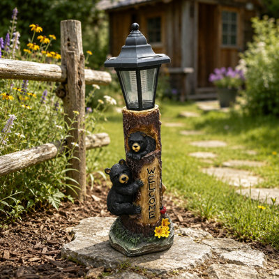 Statue de jardin solaire ours solaire, signe de bienvenue