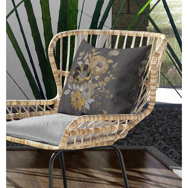 Coussin intérieur / extérieur Misty Meadows, Carré 18 po, Brun / or
