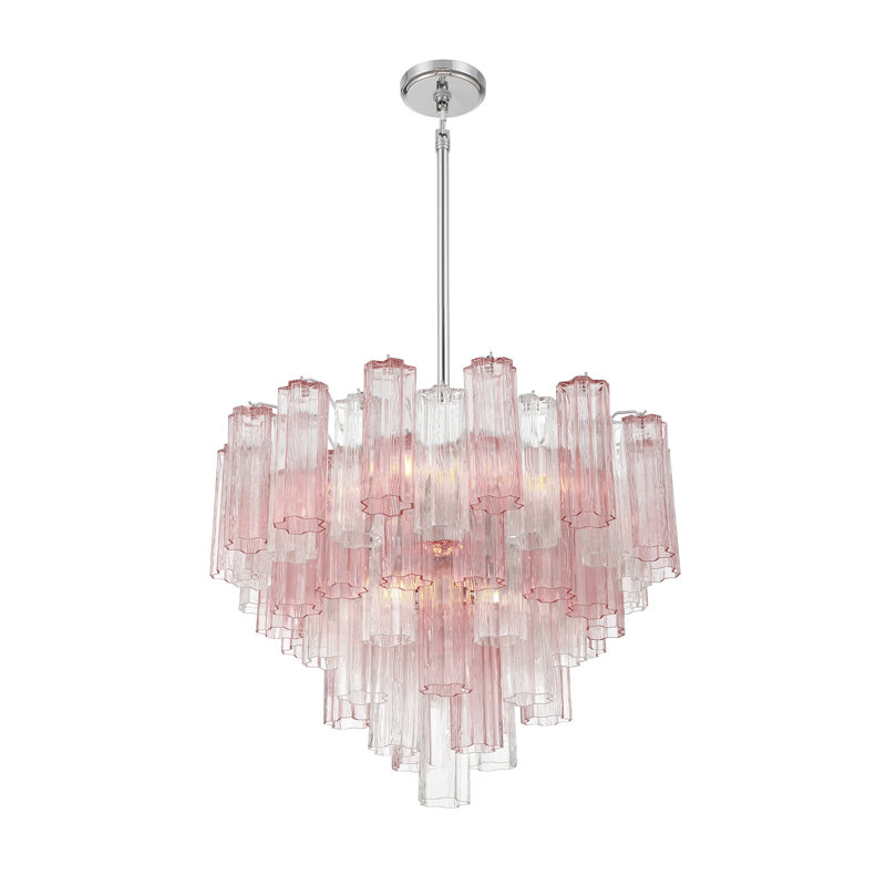 Mexborough Chandelier, Pink/Chrome, 12 Lights, 21.5" H x 26.75" W x 26.75" D