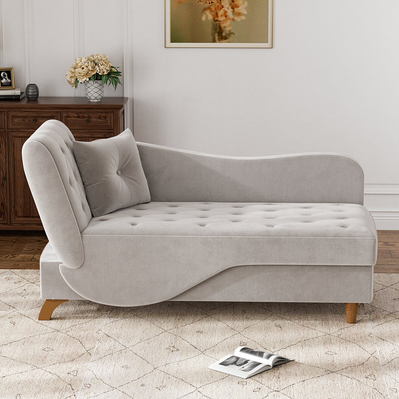 Pink and Gray Velvet Upholstered Chaise Lounge with Storage