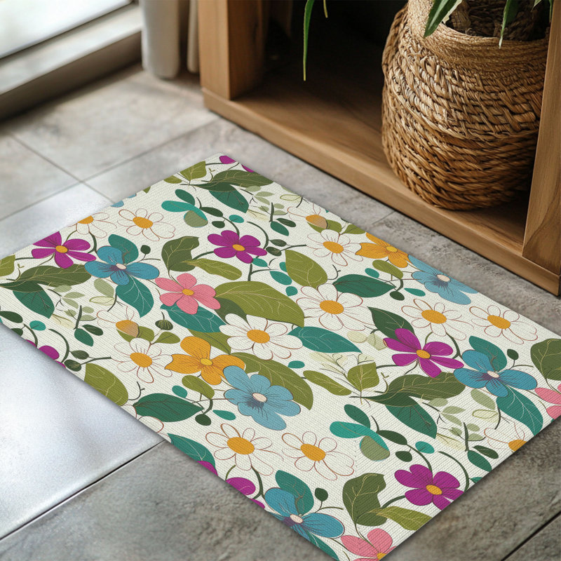 Tapis tressé à motif floral printanier, Rectangulaire 3 pi x 5 pi