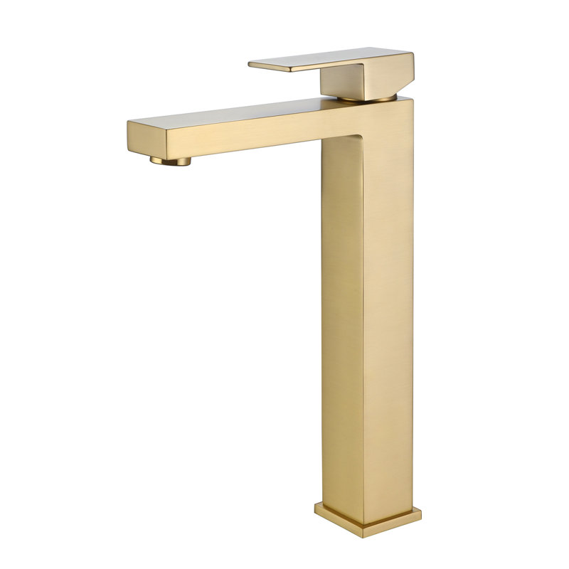 Tall Single Hole Bathroom Faucet with Deck Plate, CUPC Certified, in Brushed Gold or Matte Black, Brushed Gold