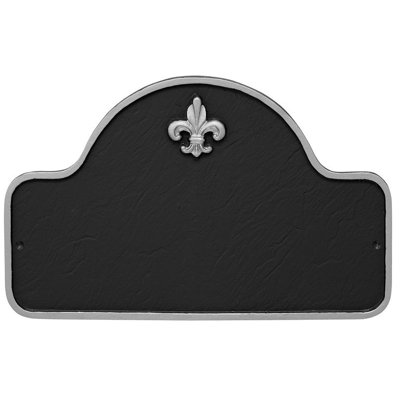 Plaque d'adresse à deux lignes Fleur de Lis Lexington, Noir/argenté, Oui