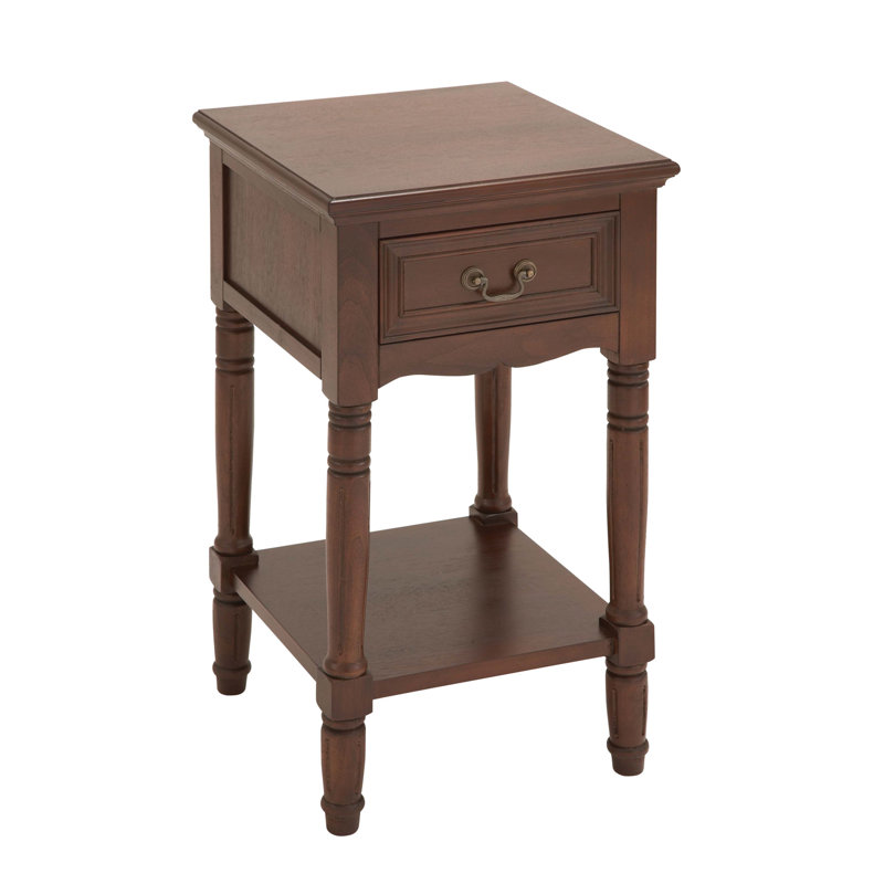 Table d'appoint latérale à 1 tiroir en bois brun Markley, 16 po x 16 po x 29 po, Châtaignier bruni