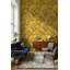 Papier peint floral, affiche murale jaune rétro