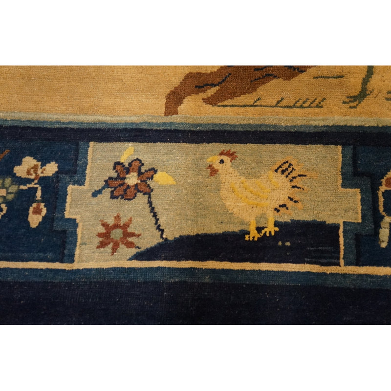 Knotted Antique Ivory 1920s Wool Room Size Chinese - Peking Rectangle Rug