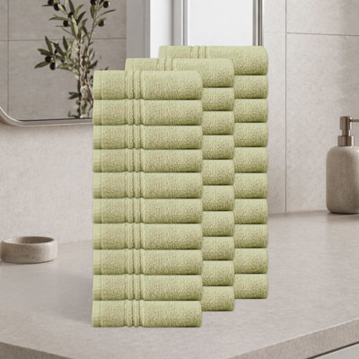 Ensemble de serviettes de salle de bain 100% coton 100% coton zéro torsion Robbs Home Weavers 500GSM, 13 po x 13 po (30) (30 serviettes de toilette), vert