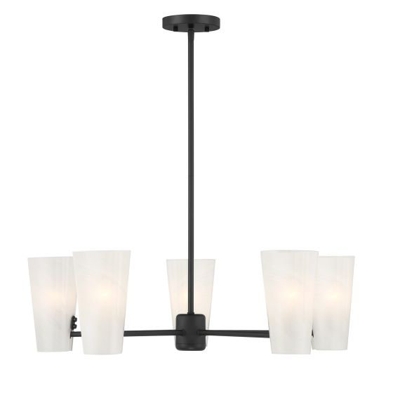 Lustre 5 lumières Meridian, Noir mat, E12/candélabre, Oui