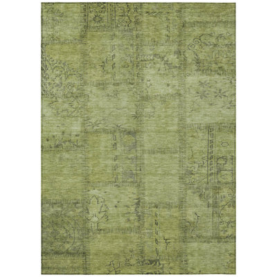 HomeRoots 9' X 12' Fern Green And Artichoke Green Patchwork Washable Indoor Outdoor Area Rug