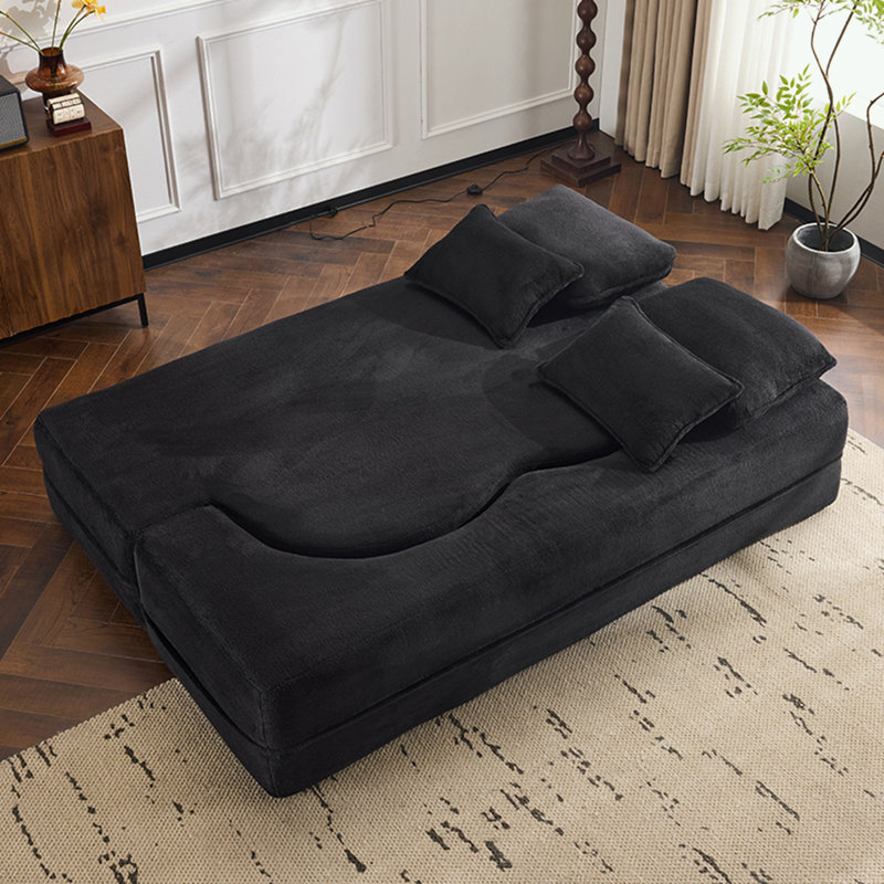 Foldable Sofa Bed, Black Faux Fur