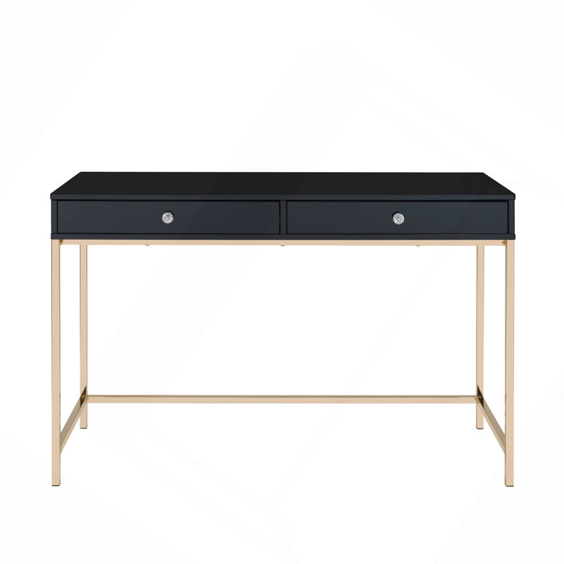 Desk, High Gloss & Gold Finish Writing Desk, Black