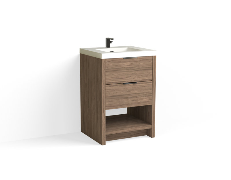 Vue 24" W Freestanding Single Bathroom Vanity, Matte White/Single, Nocino, Matte Black
