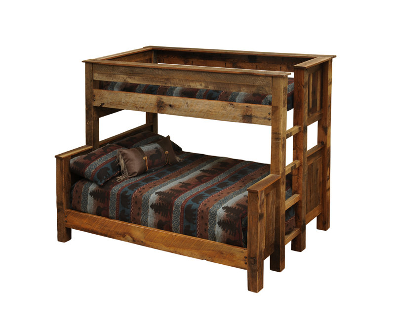 Fireside Lodge Barnwood Bunk Bed - Queen/Single - Ladder Left, Twin over Queen with Ladder on Left