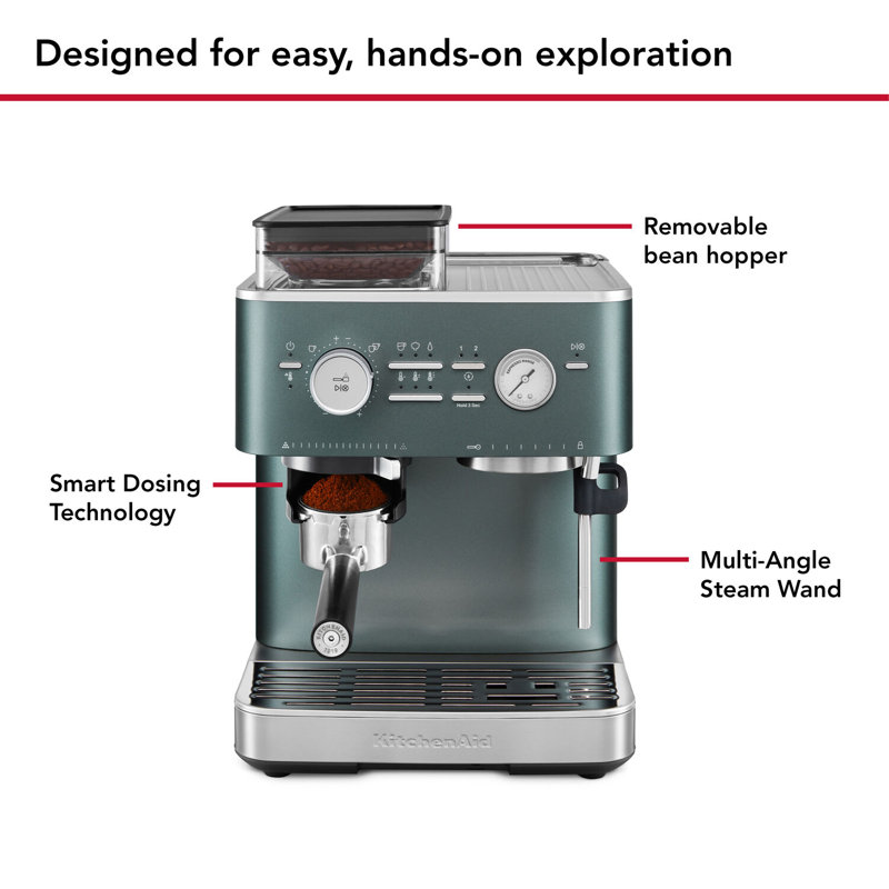 Semi Automatic Espresso Machine with Burr Grinder in Juniper, Blue