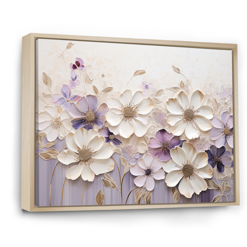 Violettes ornées beige et mauve I - Violettes, reproductions encadrées, H 34 po x l 44 po x P 1,5 po, Cadre naturel flottant