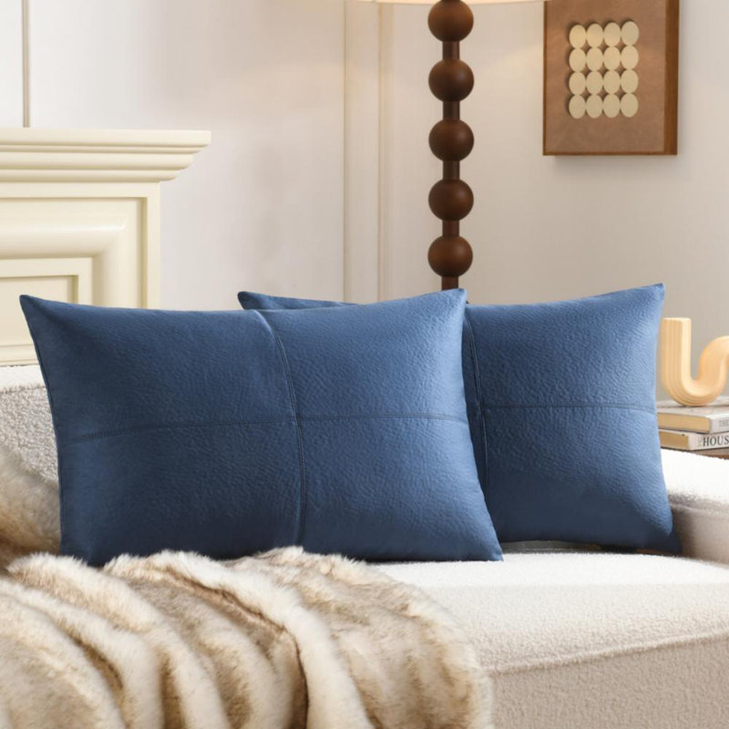 Housse de coussin décoratif en similicuir doux texturé avec (ensemble de 2), Bleu, Rectangle 14"H x 22"W