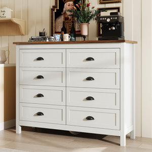 Dresser For Bedroom, Modern White Dresser With 8 Drawers, Wide Chest Of Drawers With Metal Handles White